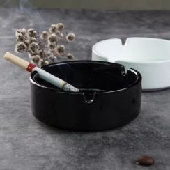 8 Pcs Black and White Ceramic Round Ashtray 